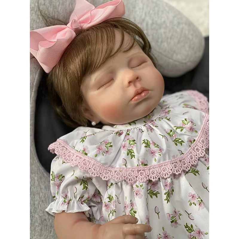 Nukkuva Baby Doll Käsin juurtunut hiukset puuvilla Body