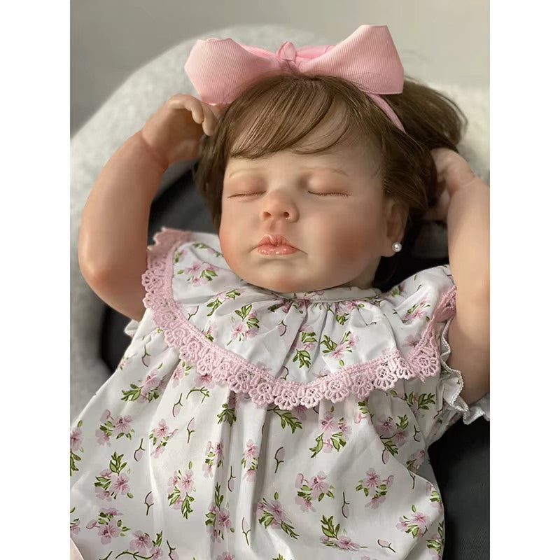 Nukkuva Baby Doll Käsin juurtunut hiukset puuvilla Body